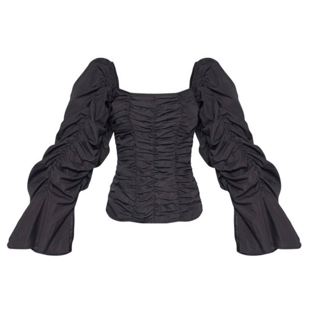 Black ruched oversized sleeve top